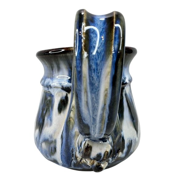 Hand Thrown Pottery‎ Mug Oversized Sculpted Handle Blue & Black Drip Glaze 16 Oz - Picture 7 of 13